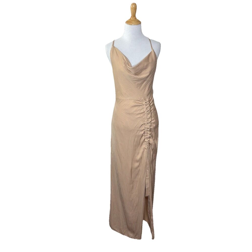 NBD Davis Gown Nude Bodycon Dress Cowl Neck Ruched REVOLVE Size Small